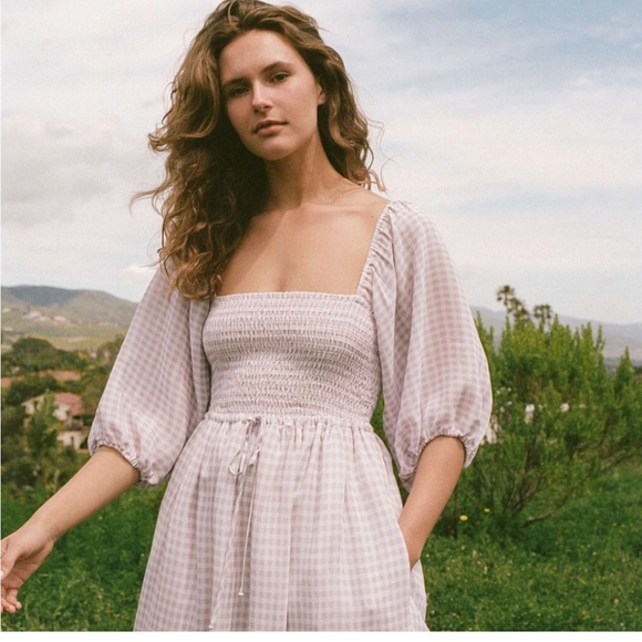 Christy Dawn Katrina Gingham Puff Sleeve Smocked Dress Cottagecore Prairie S - Picture 2 of 9